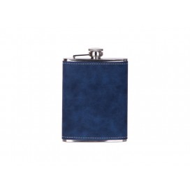 8oz/240ml Stainless Steel Flask with PU Cover (Blue W/ Silver)（10/pcs）